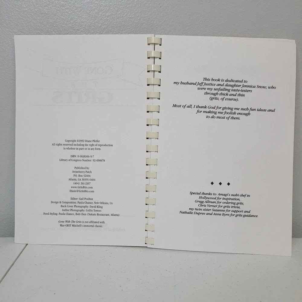 Gone With The Grits Cookbook by Diane Pfeifer Southern Recipes 1992 Spiral Bound